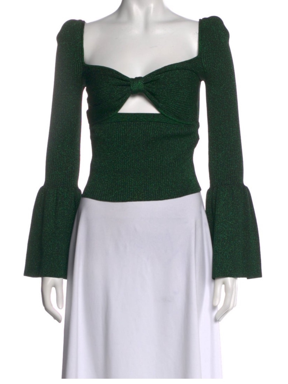 Self-Portrait Emerald Green Long Sleeve Knot Front Top